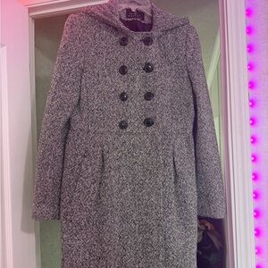 Gallery Women's Black and White Tweed Pea Coat